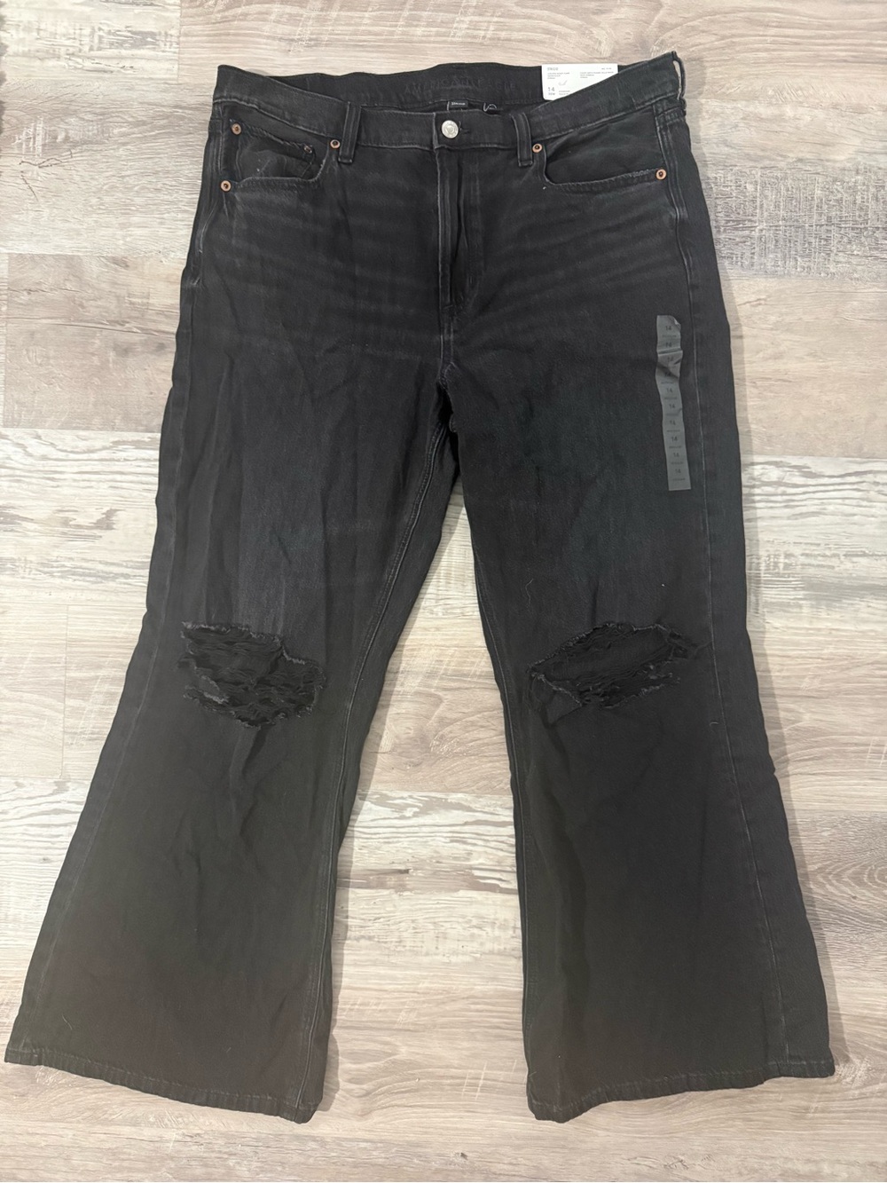 American Eagle Outfitters Black Wide-Leg Distressed Jeans